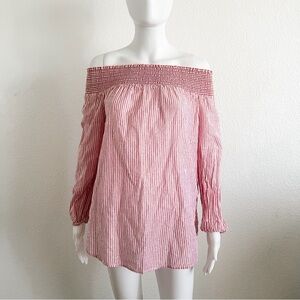 Michael Michael Kors Size M Cotton Off The Shoulder Red Stripe Top